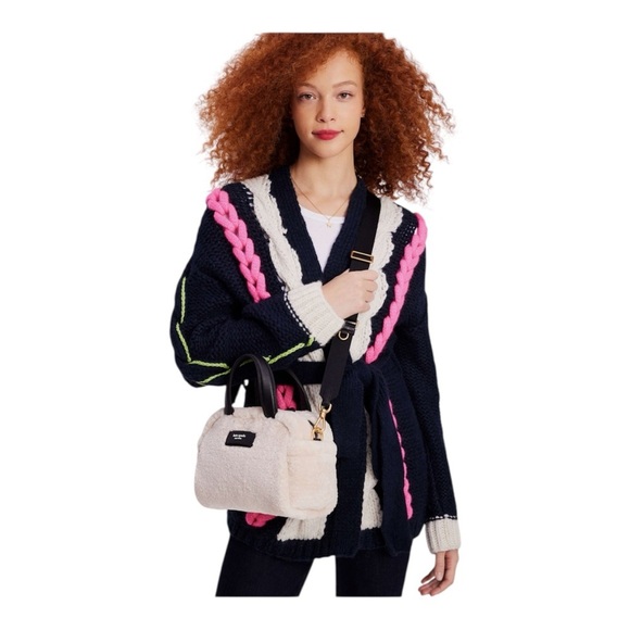 Kate Spade Apres Chic Faux Shearling Small Satchel Crossbody ~NWT~ Natural - Picture 2 of 8